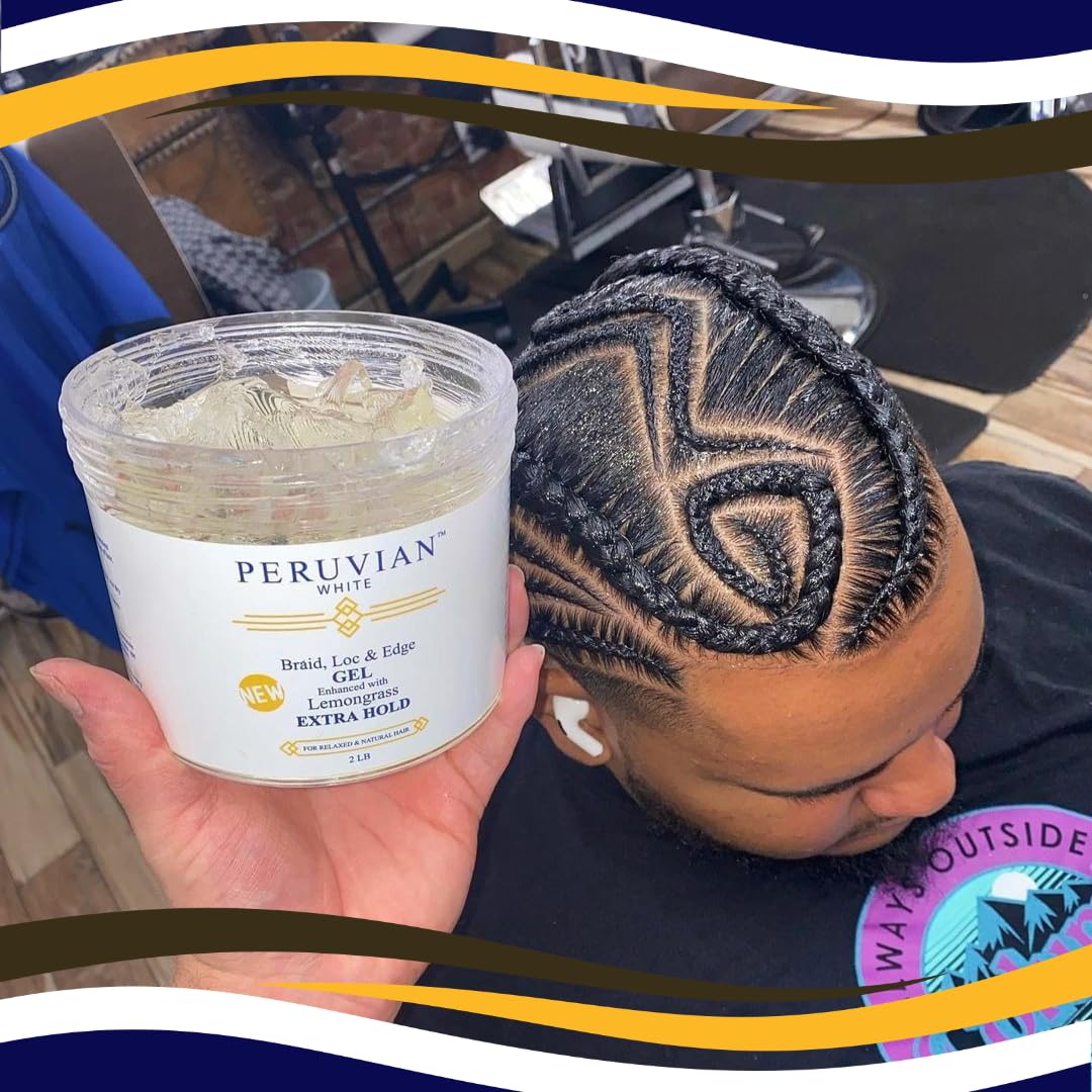 Peruvian White Braid, Loc and Edge Gel Extra Hold for Relaxed & Natural Hair 16 oz