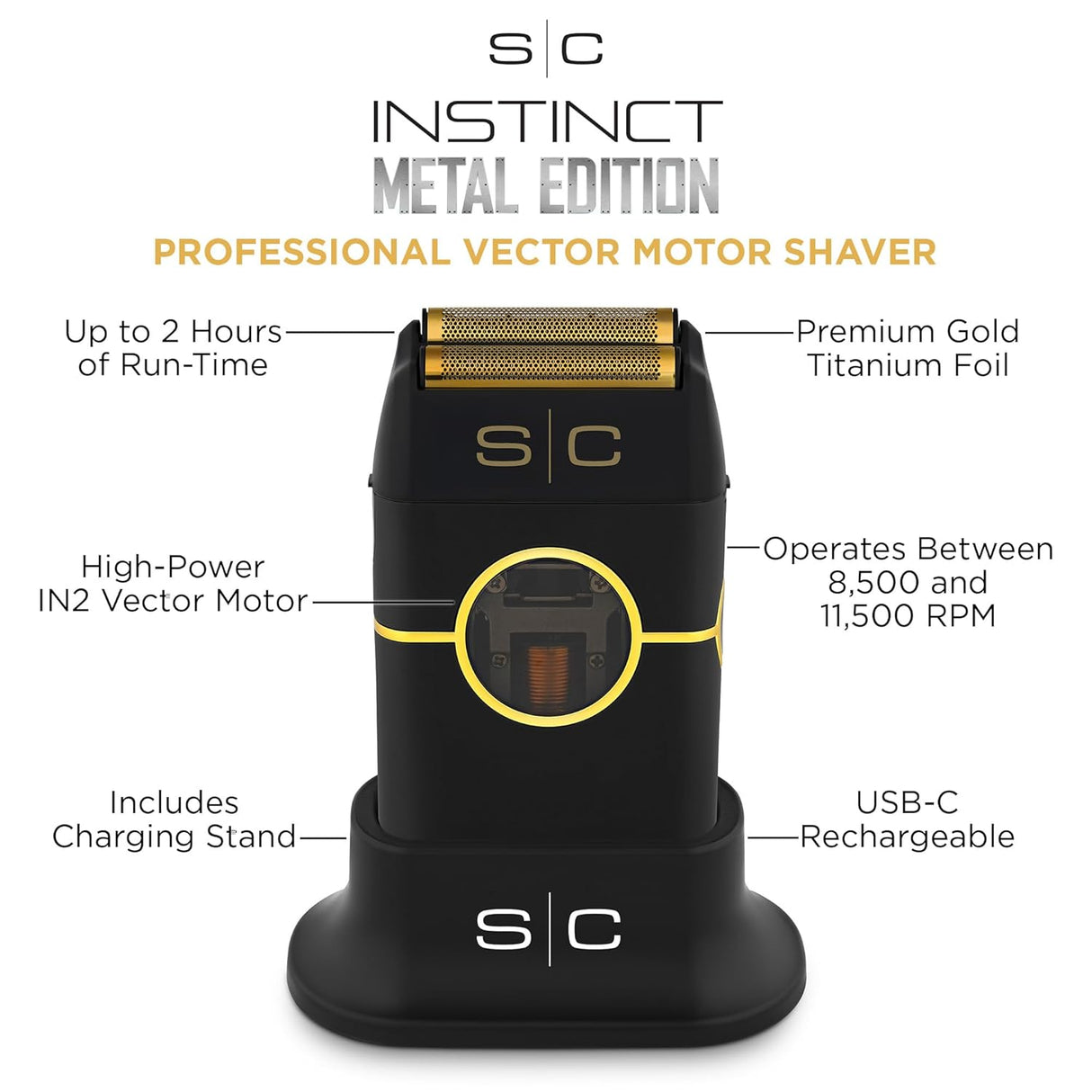 StyleCraft Black Instinct Cordless Double Foil Shaver – Torque Control, USB-C Rechargeable(SC807B)