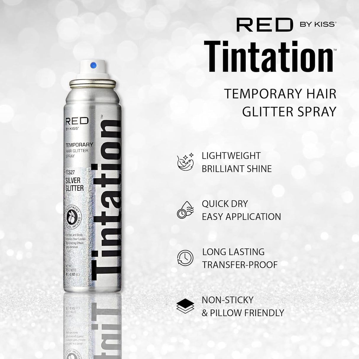 Tintation Glitter Spray – Long-Lasting Body & Hair Sparkle Red By Kiss