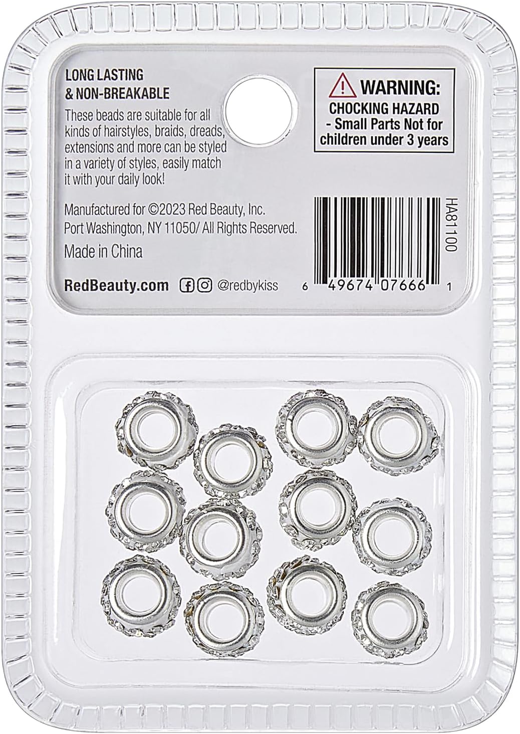 RED BY KISS Rhinestone Hair Beads 12 Pack