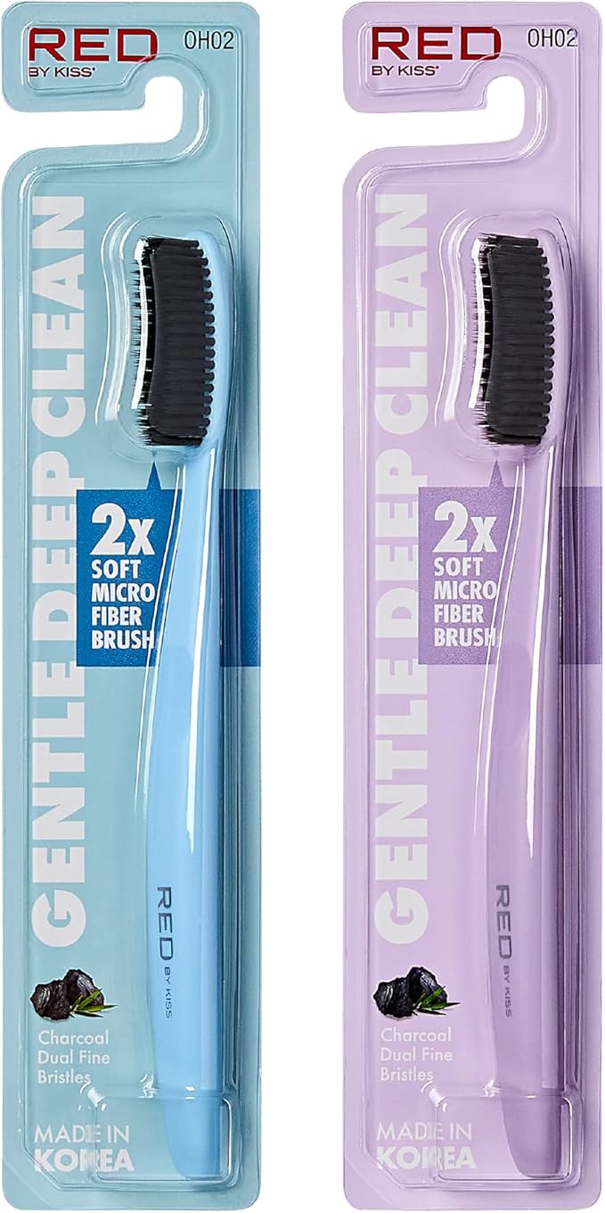 RED BY KISS Charcoal Infused Toothbrush – Fine Bristles for Gentle Deep Cleaning
