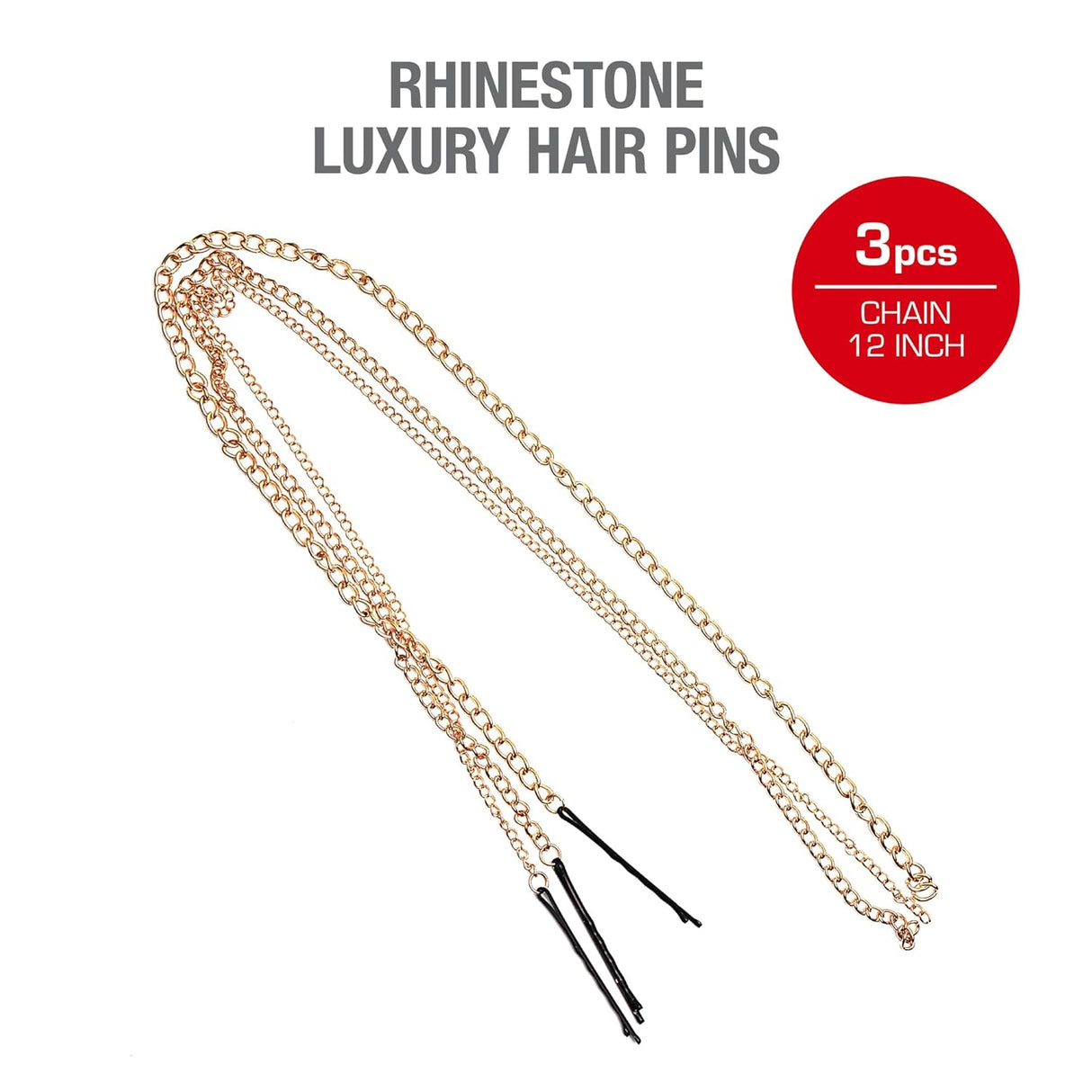 RED BY KISS Rhinestone Chain Hair Pin - 3 Pack