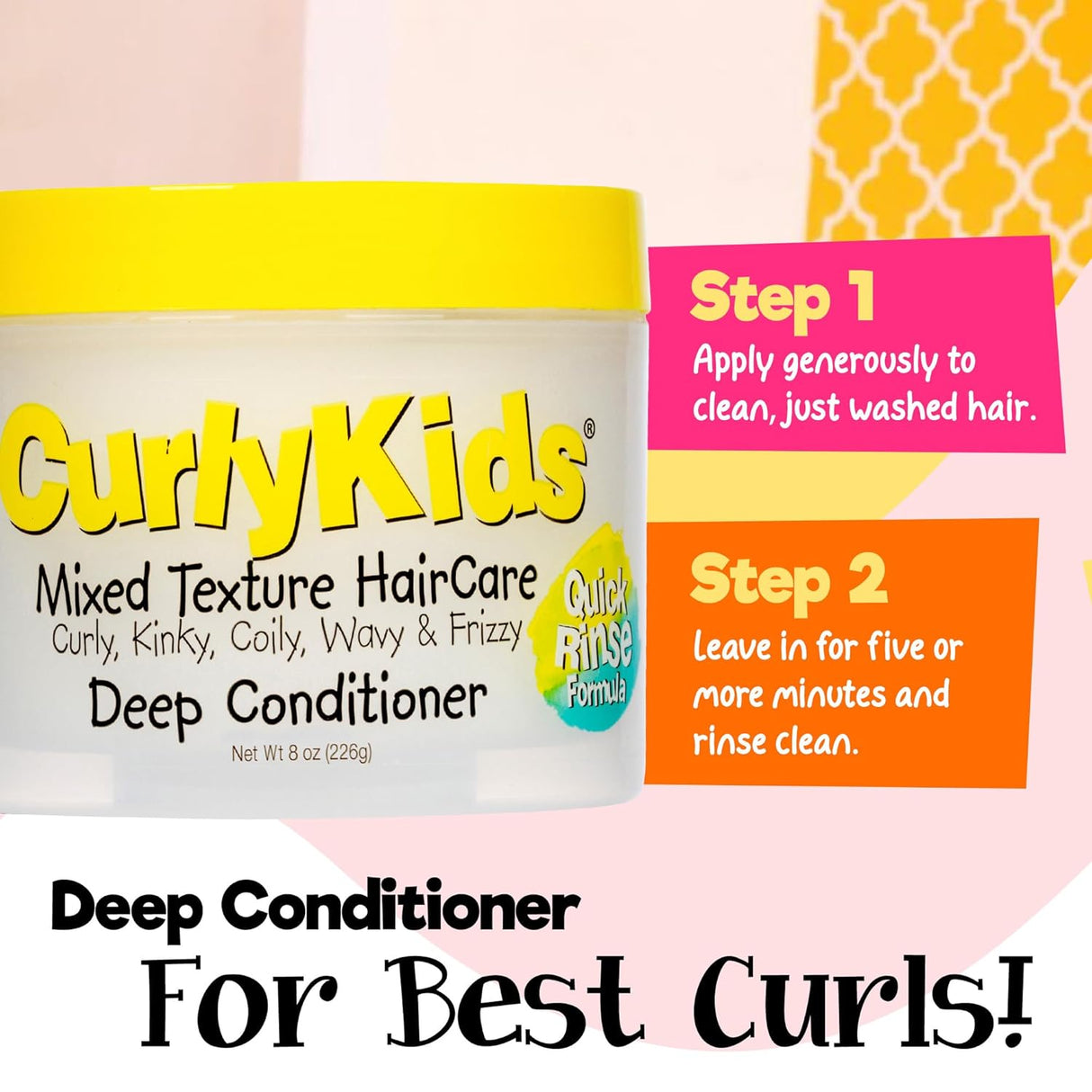 CurlyKids Hair Detangler Conditioner for Kids Kinky, Wavy & Curly Hair 8 oz