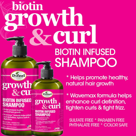 Difeel Growth & Curl Biotin Infused Shampoo 12 oz
