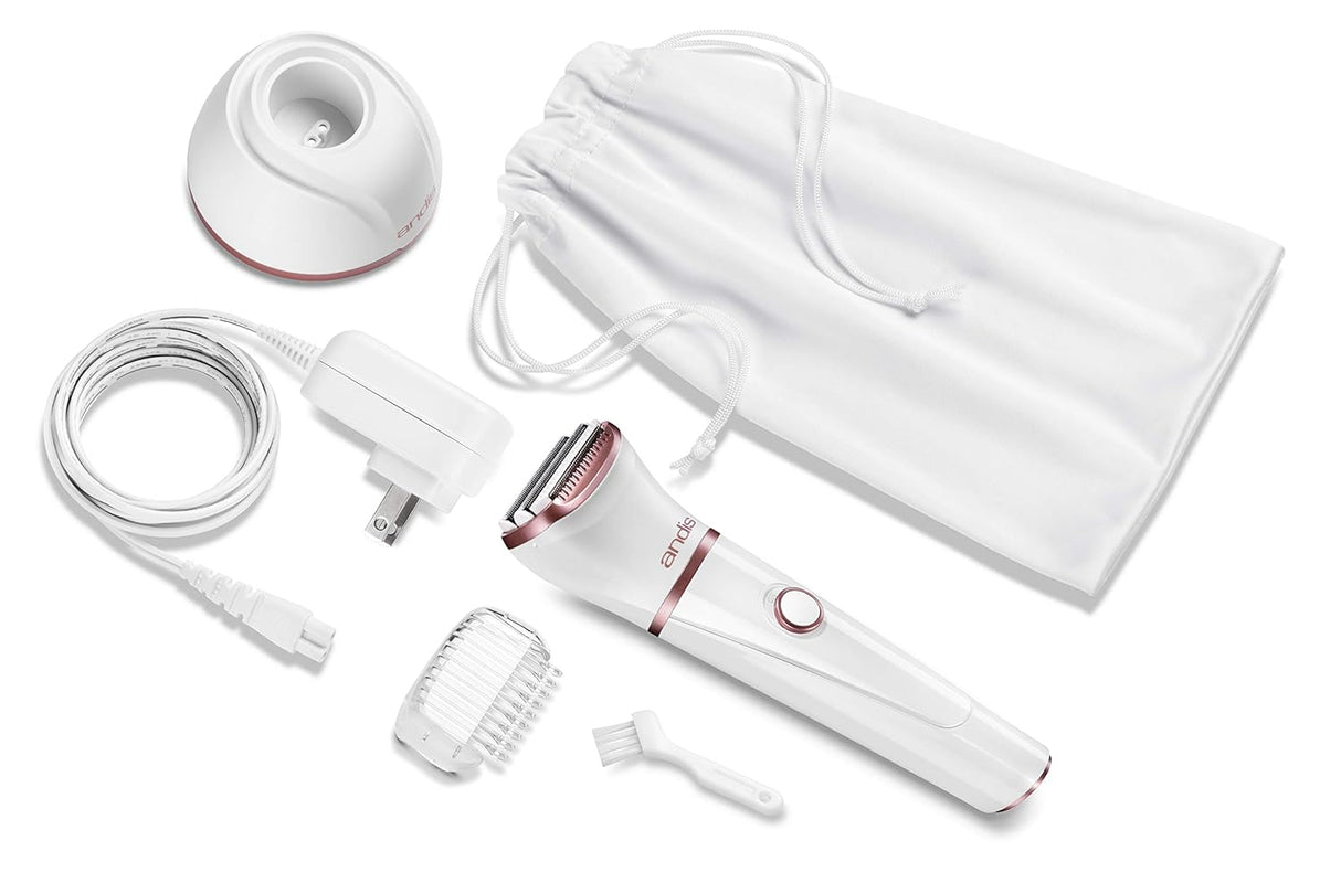 Andis Rechargeable Electric Shaver for Women – Cordless Wet & Dry Hair Removal 6 Piece Kit