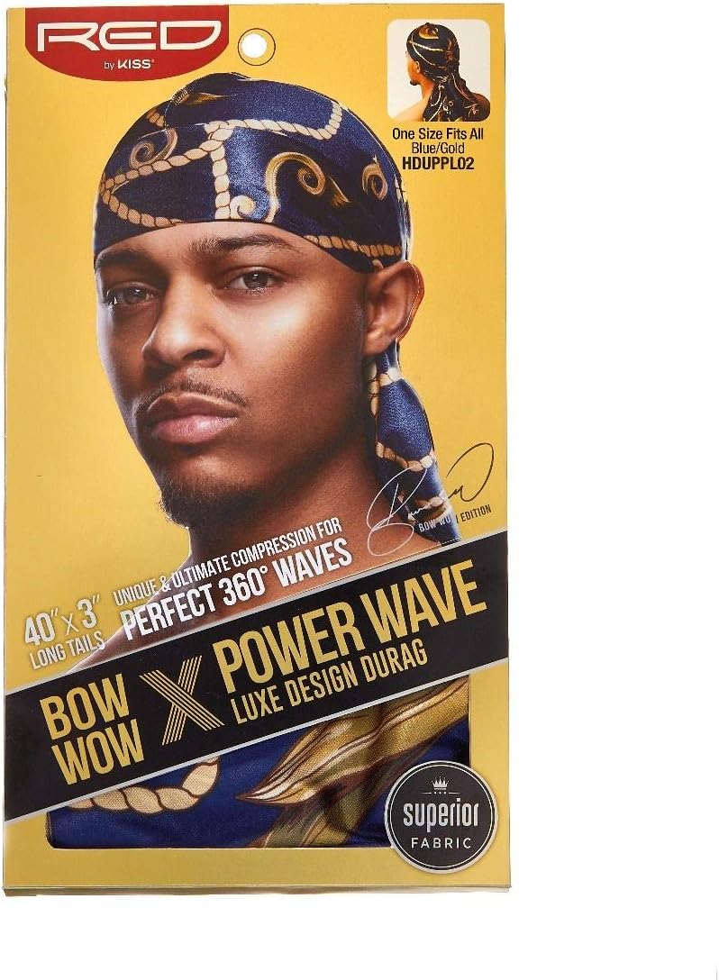 RED BY KISS Blue/Gold Power Wave Luxe Durag 40 inch Long Tails