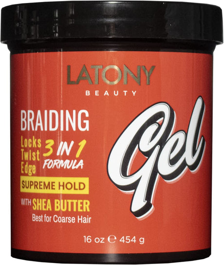 Latony Beauty Braiding Gel 3-in-1 Formula for Twists, Edges & Locs 16 oz