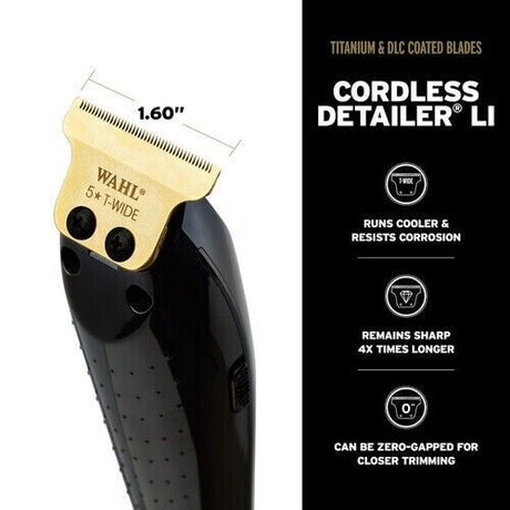 WAHL 5 Star Series Cordless Barber Combo Black Magic Clip and Detailer Trimmer - Full Size
