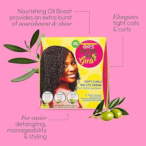 ORS Olive Oil Girls Soft Curls No-Lye Creme Texture Softening System Kit (Pack of 1)