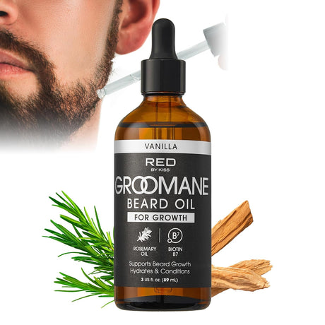 1Red by Kiss Vanilla Groomane Beard Oil Promotes Full, Healthy Look Beard Strengthen Facial Hair 3 oz