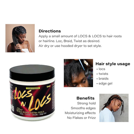 Taha & Locs Gel 5X Super Extra Hold, Natural & Non-Damaging for Locs, Braids, Twists 16 Oz