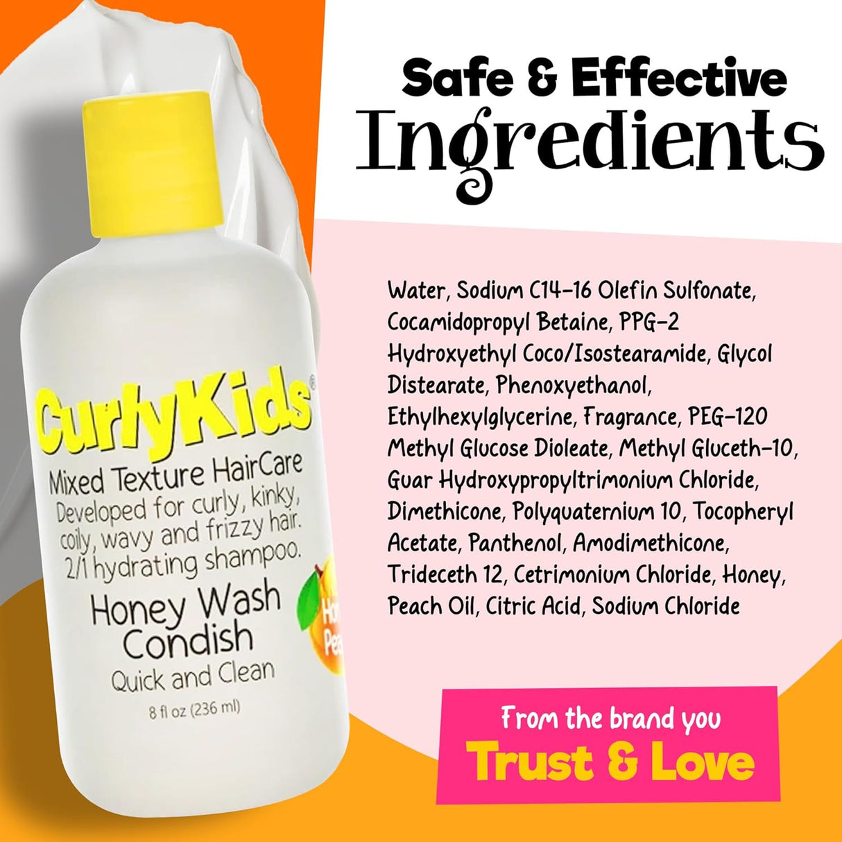 CurlyKids Honey Wash Condish 2-in-1 Hydrating Shampoo & Conditioner for Kids 8 oz