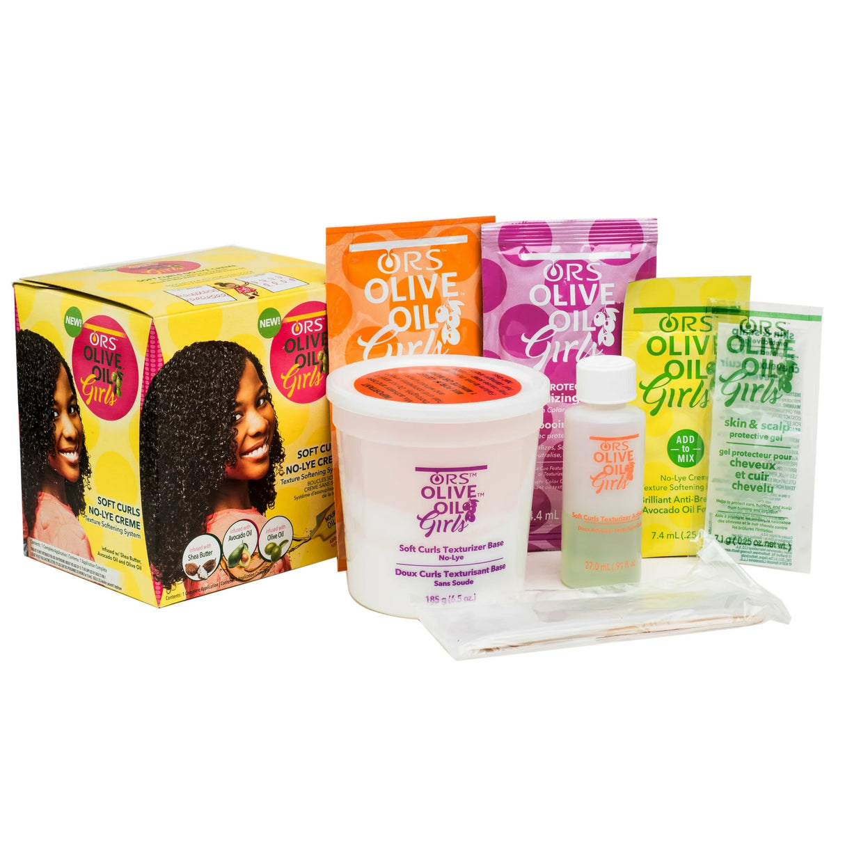 ORS Olive Oil Girls Soft Curls No-Lye Creme Texture Softening System Kit (Pack of 1)