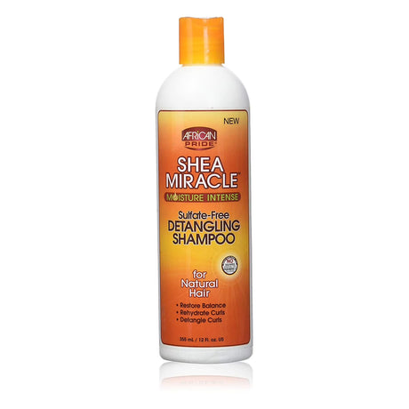African Pride Shea Miracle Detangling Shampoo 12oz, African Pride detangling shampoo, Shea Miracle shampoo, detangling shampoo for natural hair, moisturizing shampoo for dry hair, African Pride shampoo 12 oz, sulfate free detangling shampoo, shea butter shampoo for curls