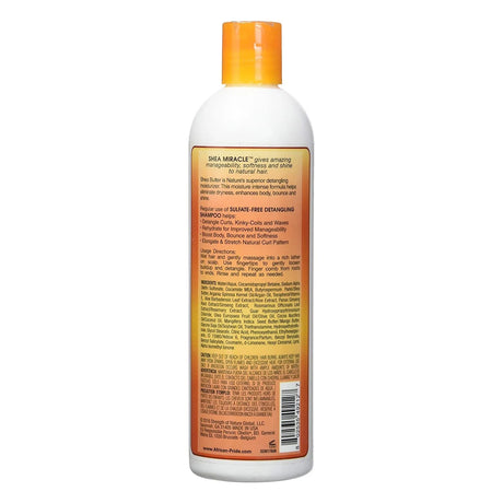 African Pride Shea Miracle Detangling Shampoo 12oz, African Pride detangling shampoo, Shea Miracle shampoo, detangling shampoo for natural hair, moisturizing shampoo for dry hair, African Pride shampoo 12 oz, sulfate free detangling shampoo, shea butter shampoo for curls