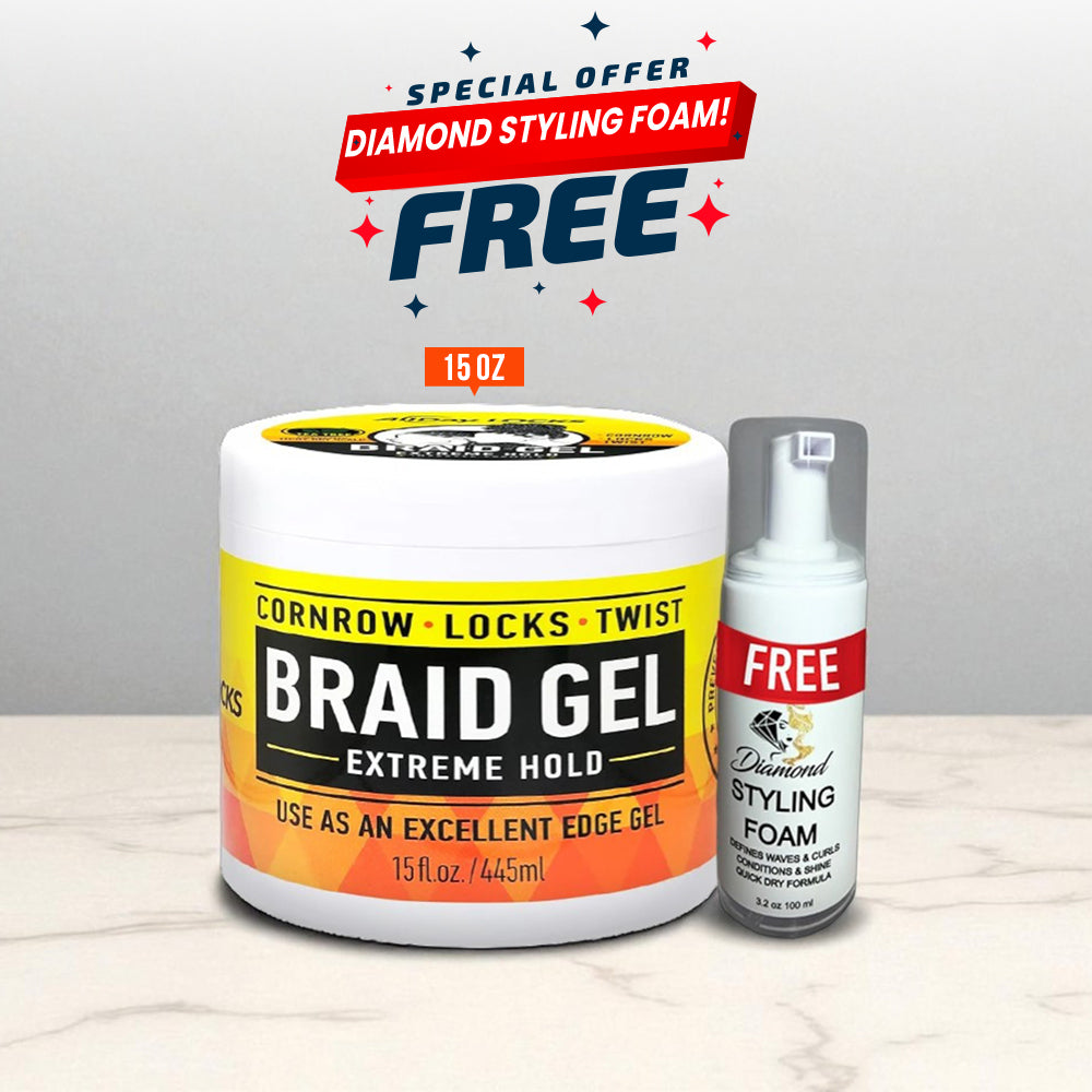 AllDay Locks Extreme Hold Braid Gel for Cornrow Locks and Twist 15 fl oz + Free Styling Foam