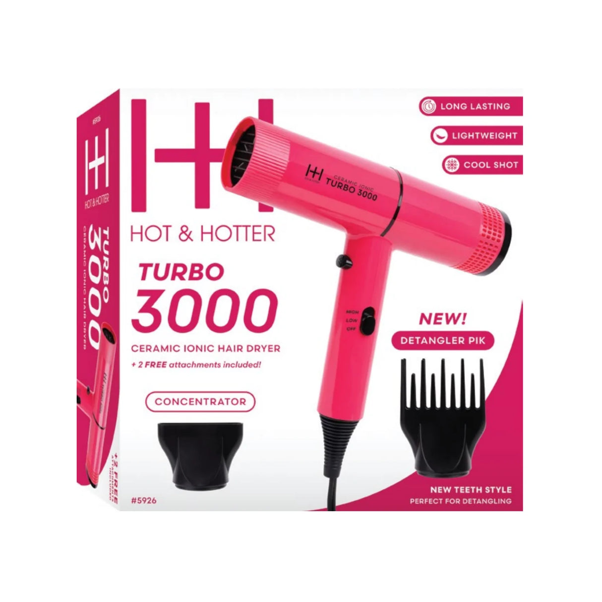 Hot & Hotter Pink Ceramic Turbo 3000 Professional Hair Dryer (05926)