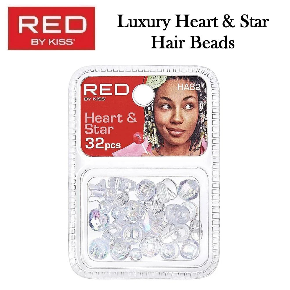 RED BY KISS Luxury Heart & Star Hair Beads 32 Pack