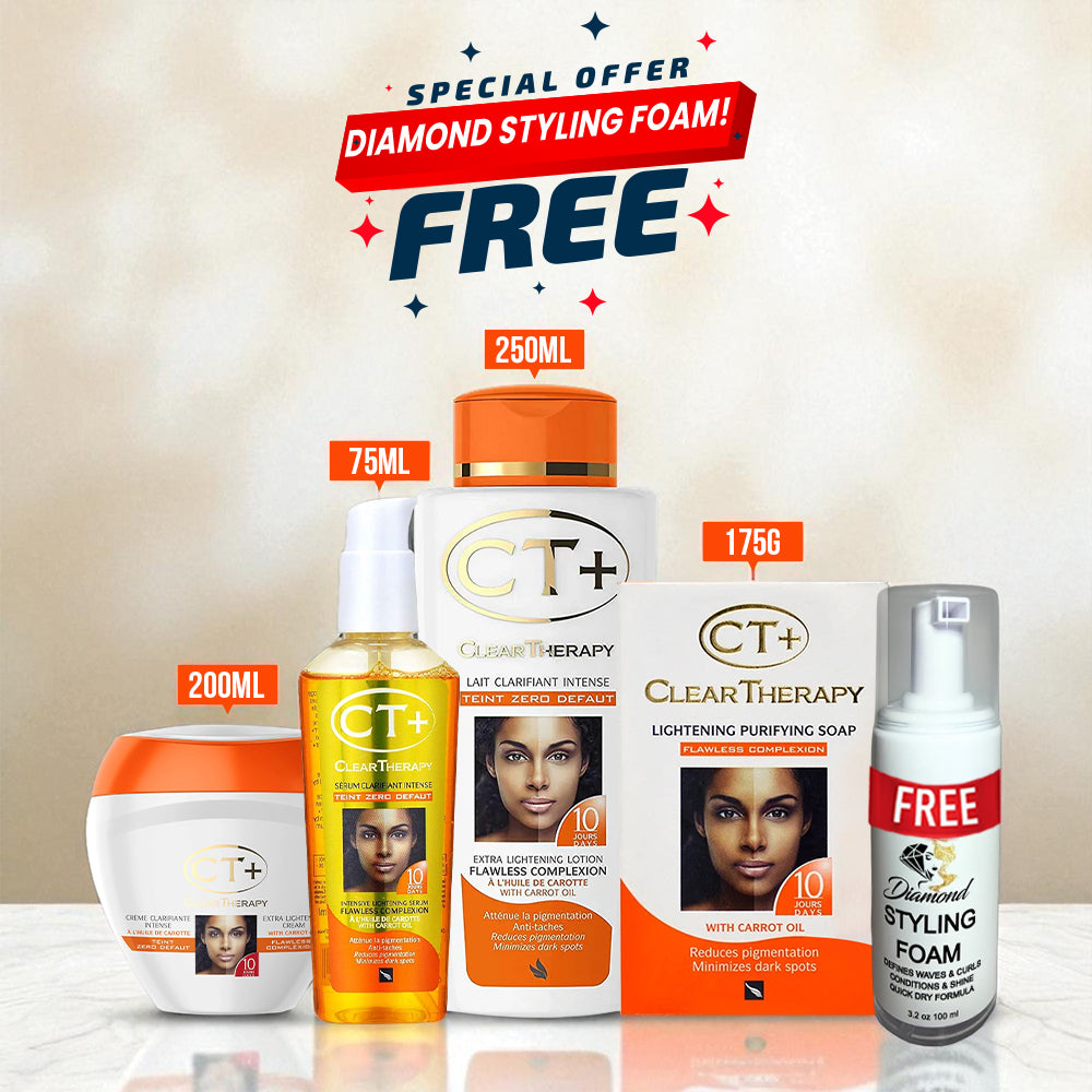 CT+ Carrot Lightening Skincare Set 4PCS Brightening Bundle + FREE Styling Foam