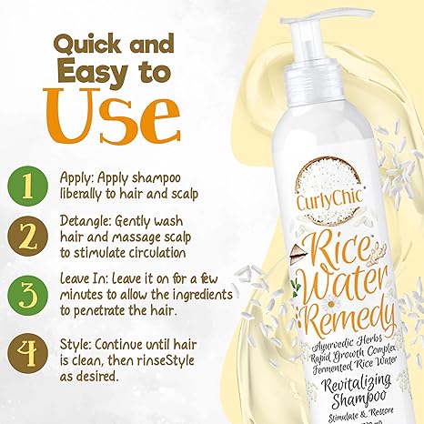 Curly Chic Rice Water Remedy Shampoo 8oz, Curly Chic revitalizing shampoo, rice water hair shampoo, moisturizing shampoo for curls, shampoo for dry hair, Curly Chic 8oz hair care, hydrating hair shampoo, strengthening rice water shampoo, shampoo for natural hair, curl defining shampoo, nourishing hair treatment shampoo, daily use hair shampoo, shampoo for damaged hair, softening hair cleanser, Curly Chic hair repair shampoo, revitalizing shampoo for frizz