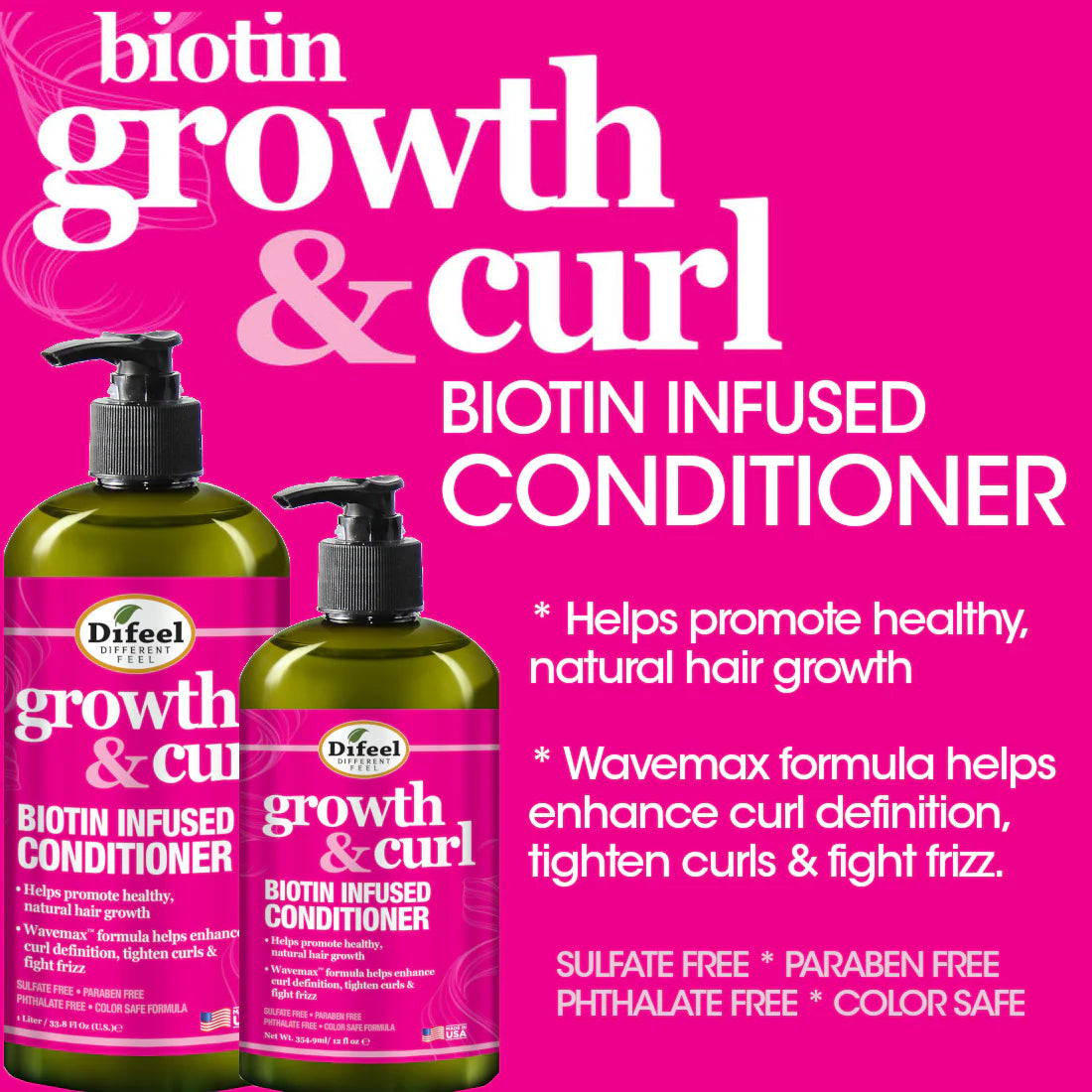 Difeel Growth and Curl Biotin Conditioner 12oz, Difeel biotin hair conditioner, curl enhancing conditioner, hair growth conditioner, moisturizing conditioner for natural hair, strengthening hair conditioner, Difeel 12oz hair care, biotin infused conditioner, detangling curl conditioner, nourishing hair treatment, conditioner for dry hair, softening hair conditioner, Difeel curl and growth conditioner, daily use hair conditioner, frizz control conditioner, hydrating biotin conditioner