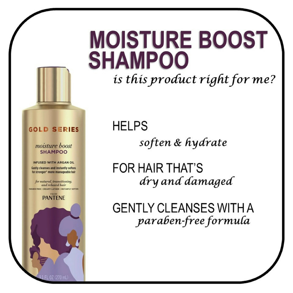 Gold Series Moisture Boost Shampoo 9.1oz, Pantene Gold Series shampoo, moisturizing shampoo, argan oil hair shampoo, hydrating hair cleanser, shampoo for dry hair, softening shampoo for damaged hair, gentle cleansing shampoo, Pantene 9.1oz shampoo, nourishing hair shampoo, sulfate-free hair shampoo, shampoo for healthy hair, smooth shiny hair shampoo, hair repair shampoo, daily use moisturizing shampoo, hair hydration shampoo