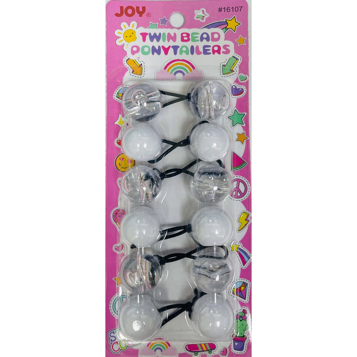 Joy Jewelry Clear & White Twin Hair Beads 6Ct (16107)