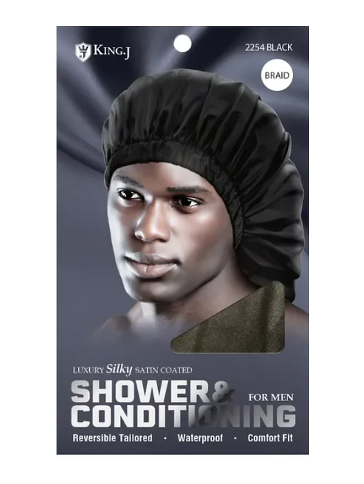 King J Shower & Conditioning Cap, braid shower cap, conditioning hair cap, protective hair cap, waterproof shower cap, cap for braids and twists, hair protection shower cap, reusable shower cap, salon hair cap, conditioning treatment cap, cap for natural hair, hair care accessory, protective braid cap, moisture protection hair cap, King J hair cap
