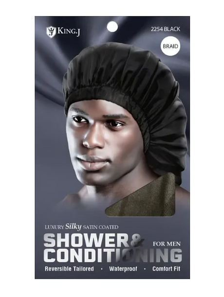 King J Shower & Conditioning Cap, braid shower cap, conditioning hair cap, protective hair cap, waterproof shower cap, cap for braids and twists, hair protection shower cap, reusable shower cap, salon hair cap, conditioning treatment cap, cap for natural hair, hair care accessory, protective braid cap, moisture protection hair cap, King J hair cap
