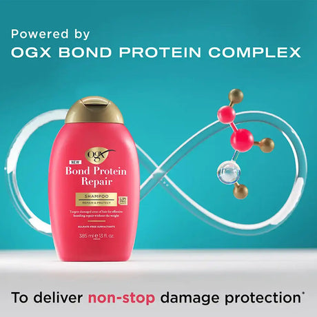 OGX Bond Protein Repair Lightweight Shampoo 13oz, bond repair shampoo, protein repair hair shampoo, strengthening hair cleanser, lightweight shampoo for damaged hair, breakage reducing shampoo, hair bond building shampoo, daily use strengthening shampoo, soft smooth hair shampoo, shampoo for chemically treated hair, nourishing hair cleanser, OGX hair care product