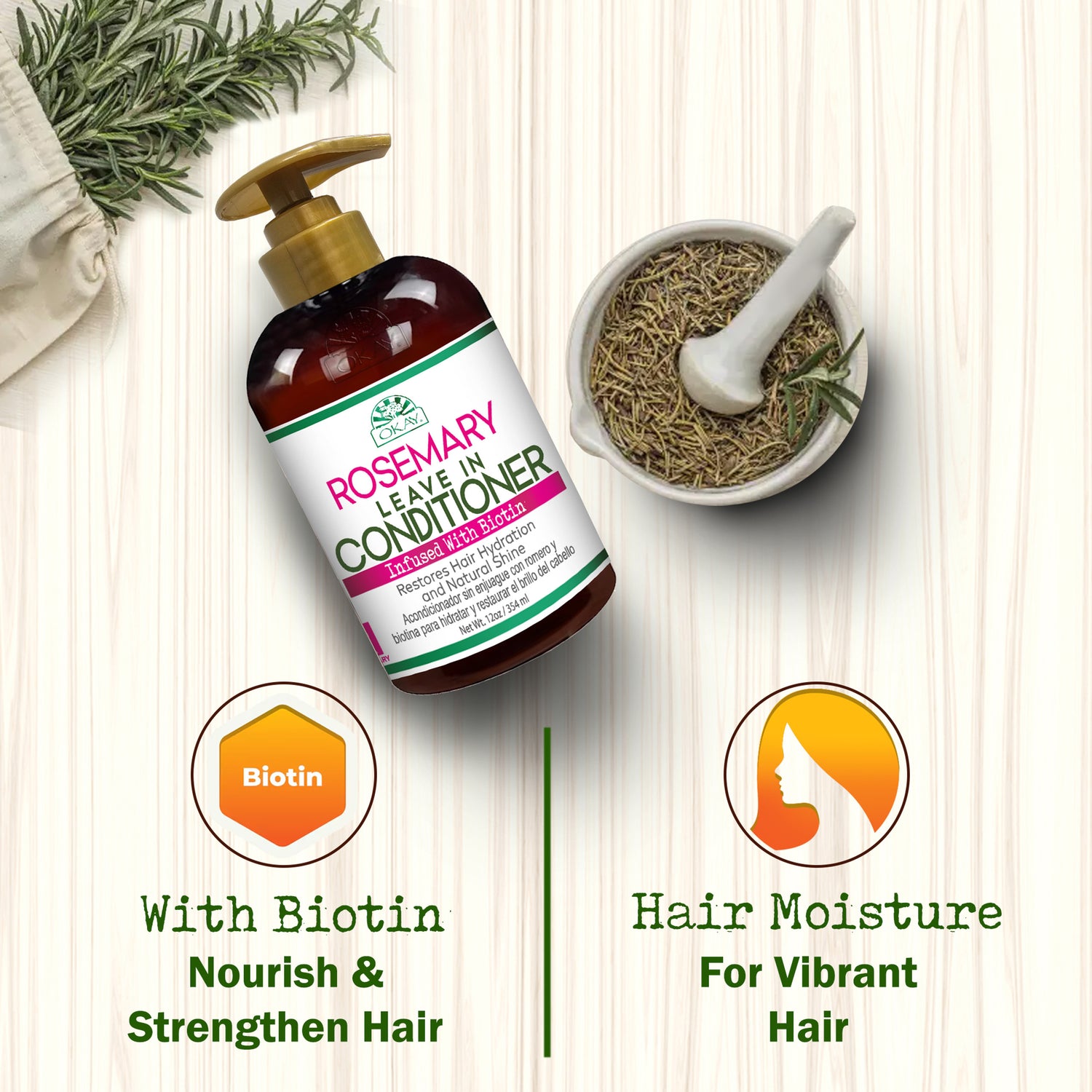 OKAY Rosemary with Biotin Conditioner 12oz Strengthening, Nourishing, Revitalizing Formula-2