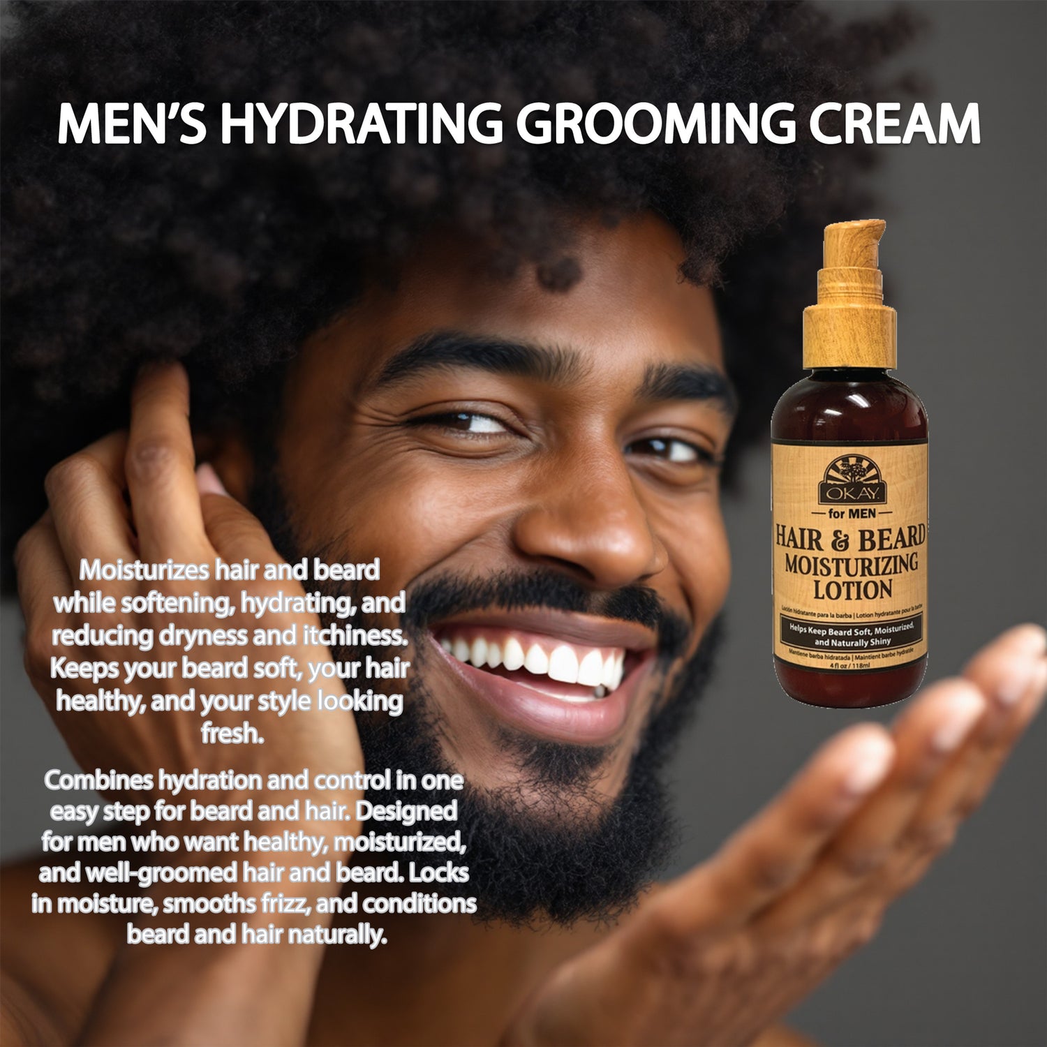 Okay Hair & Beard Moisturizing Lotion 4oz Hydrating & Softening Daily Grooming Care-3