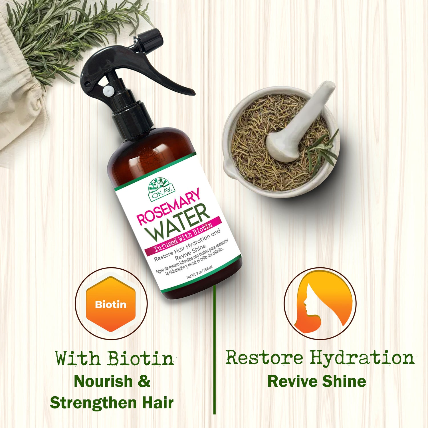 Okay Rosemary Water Infused with Biotin 9oz Strengthening & Nourishing Hair Growth Treatment-2