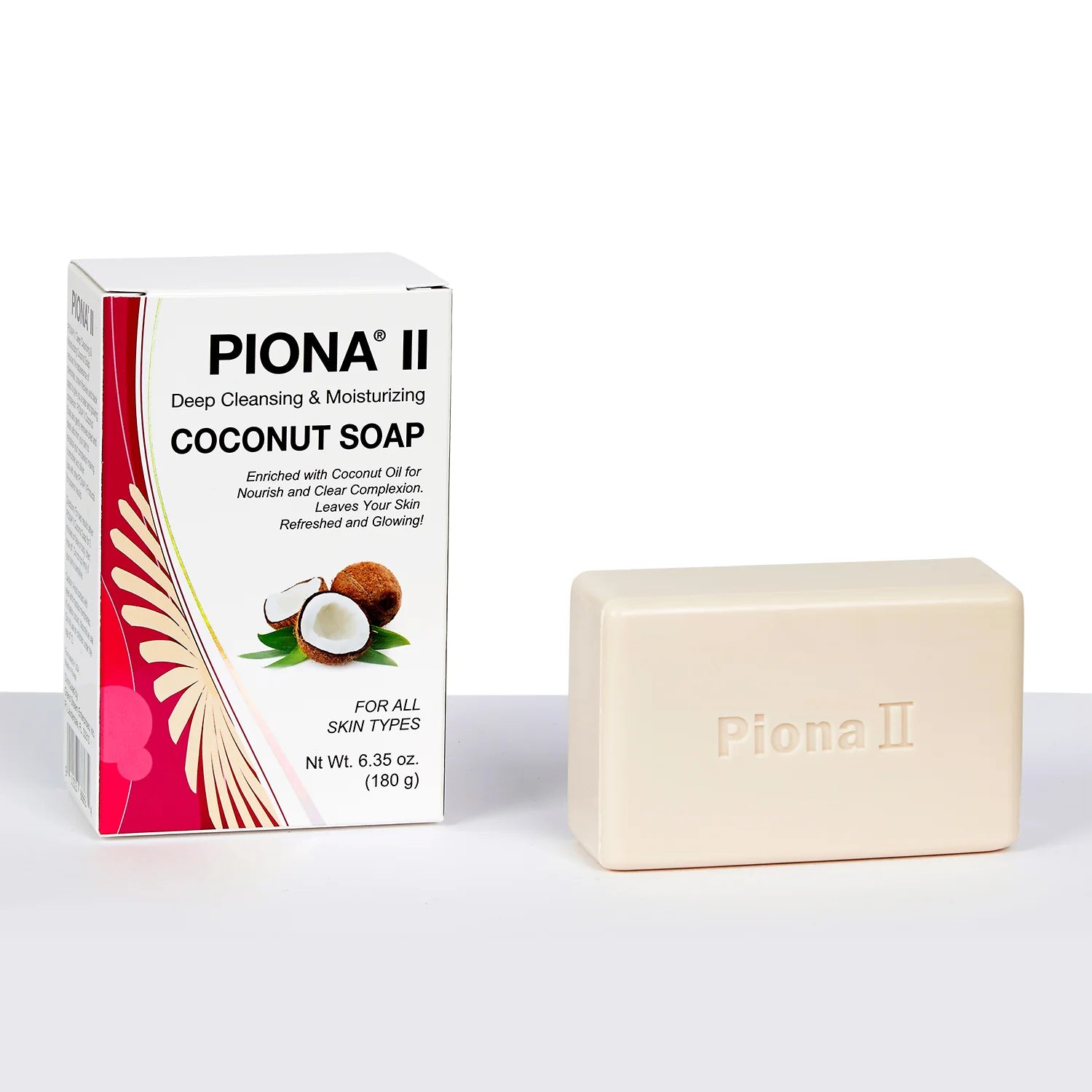 Piona II Deep Cleansing & Moisturizing Coconut Soap, coconut soap for dry skin, moisturizing coconut soap, deep cleansing soap bar, gentle daily use soap, hydrating soap for soft skin, natural coconut soap, skin nourishing soap, 180g coconut soap, smooth skin soap bar, gentle cleansing coconut soap, hydrating skincare soap, softening soap for all skin types, refreshing coconut soap