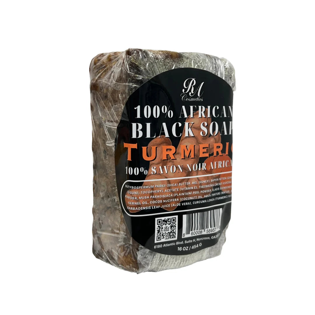 RA African Black Turmeric soap, 100% natural black turmeric soap, 16 oz African soap, skin cleansing soap, acne reducing soap, dark spot correcting soap, blemish control soap, exfoliating turmeric soap, chemical free soap, face and body soap, nourishing skin soap, smooth skin soap, natural skincare soap, revitalizing soap bar, oil control soap
