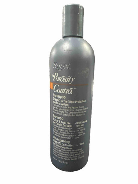 Roux Porosity Control Shampoo, shampoo for high porosity hair, moisturizing shampoo for damaged hair, gentle cleansing hair shampoo, hair strengthening shampoo, shampoo for chemically treated hair, natural hair porosity shampoo, manageability enhancing shampoo, healthy hair shampoo, 15.2oz Roux shampoo, breakage reducing shampoo, softening hair shampoo, balancing hair porosity shampoo, resilient hair shampoo, smoothing hair cleanser