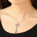 Joy Large Heart Silver Key Pendant Necklace (SN146)