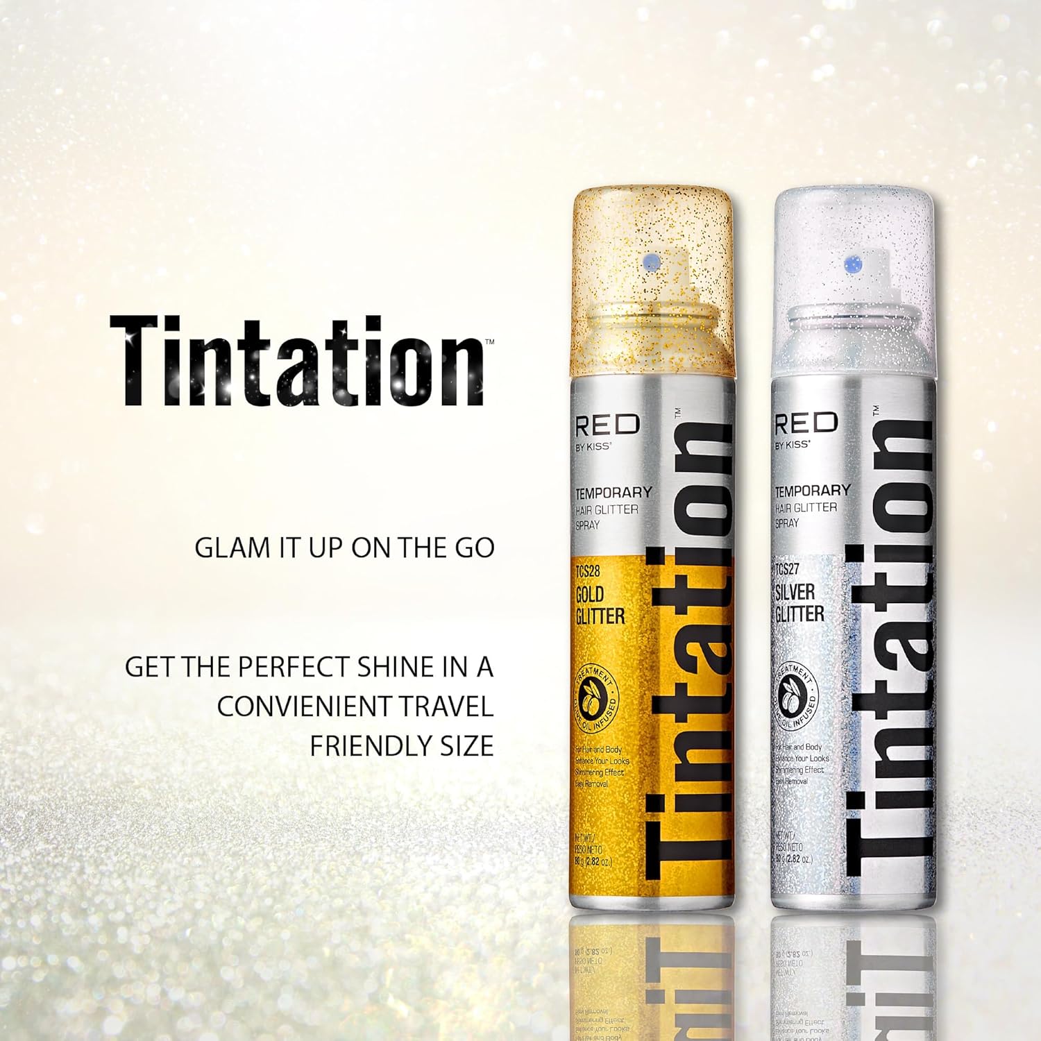 Tintation Glitter Spray – Long-Lasting Body & Hair Sparkle Red By Kiss 