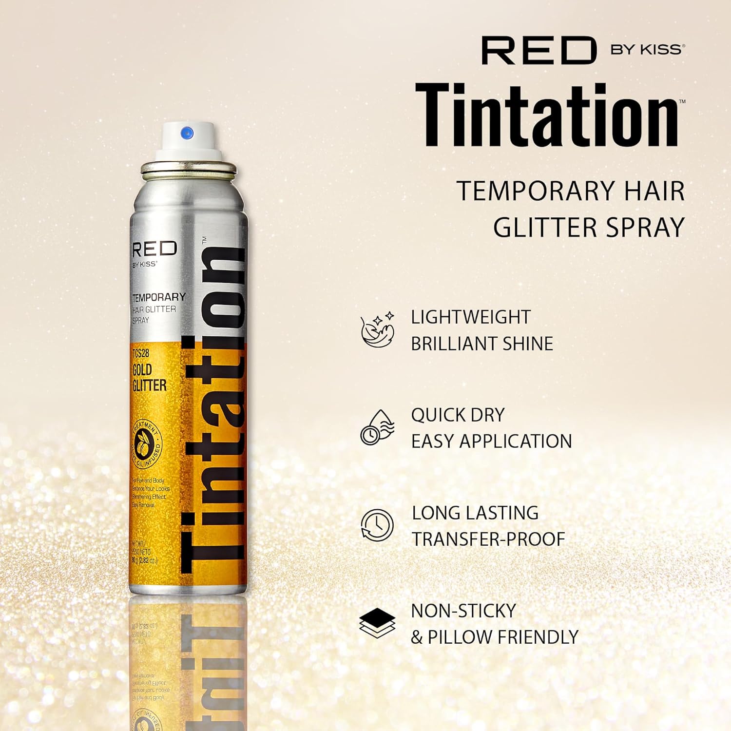 Tintation Glitter Spray – Long-Lasting Body & Hair Sparkle Red By Kiss -1