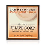 Van der Hagen Deluxe shave soap, deluxe shaving soap, wet shave soap, traditional shave soap, men’s grooming soap, rich lather shave soap, smooth shave soap, facial hair shaving soap, shaving puck soap, razor glide shave soap, hydrating shave soap, classic shave soap, professional shaving product, daily shave soap, 2.5 oz shave soap