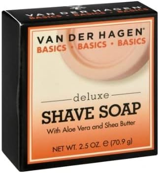 Van der Hagen Deluxe shave soap, deluxe shaving soap, wet shave soap, traditional shave soap, men’s grooming soap, rich lather shave soap, smooth shave soap, facial hair shaving soap, shaving puck soap, razor glide shave soap, hydrating shave soap, classic shave soap, professional shaving product, daily shave soap, 2.5 oz shave soap
