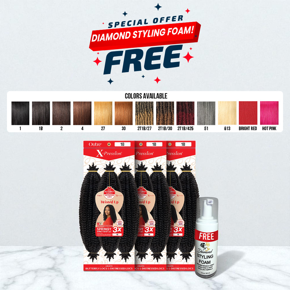 Outre X-Pression Twisted Up Crochet Braid - 3X Springy Afro Twist  16" + Free Styling Foam