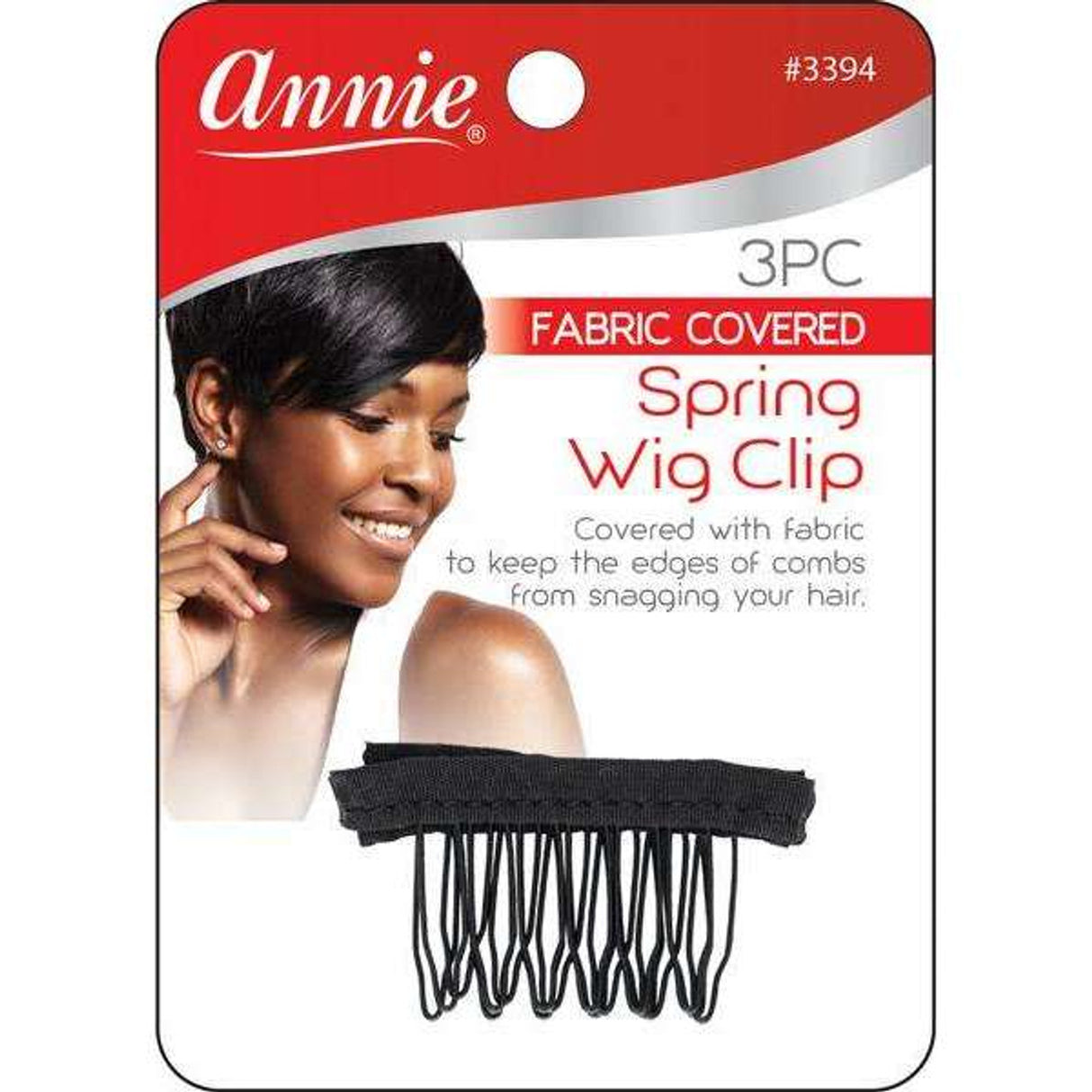 Annie Black Spring Wig Clip With Fabric 3 Pack
