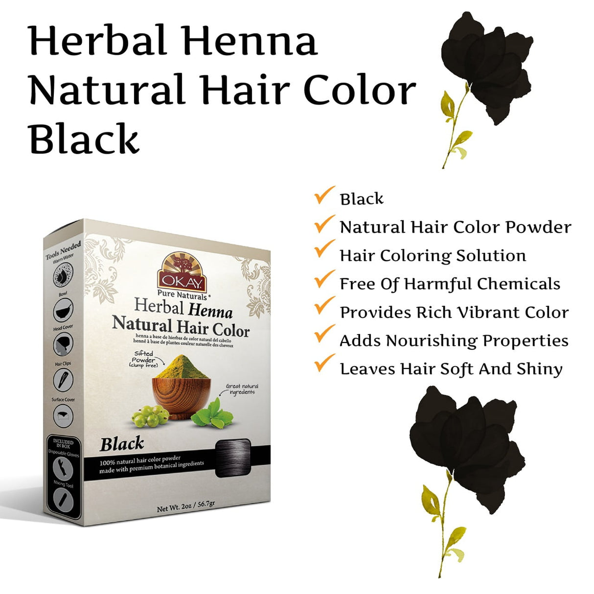 Okay Herbal Henna Natural Hair Color Black - 2oz