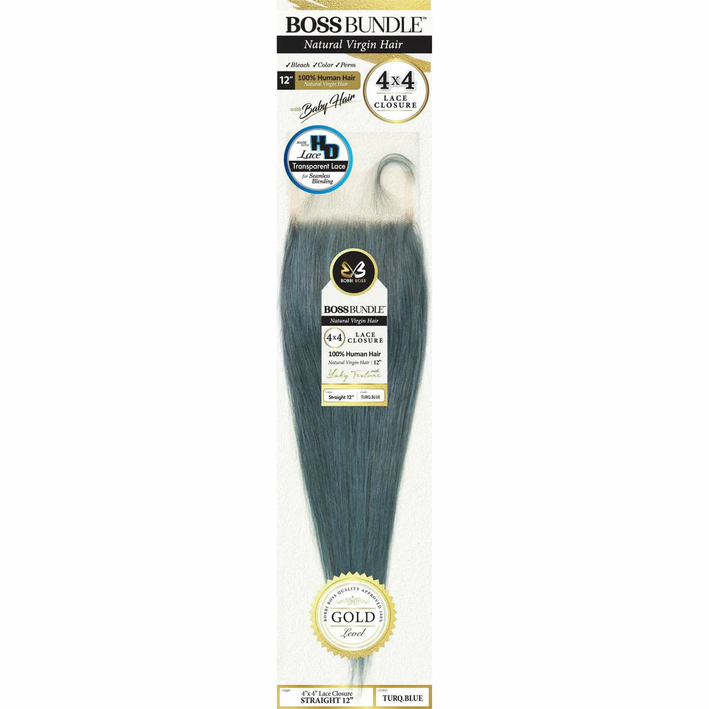 Boss Bundle 100% Virgin Human Hair Straight 4X4 Closure - 12"