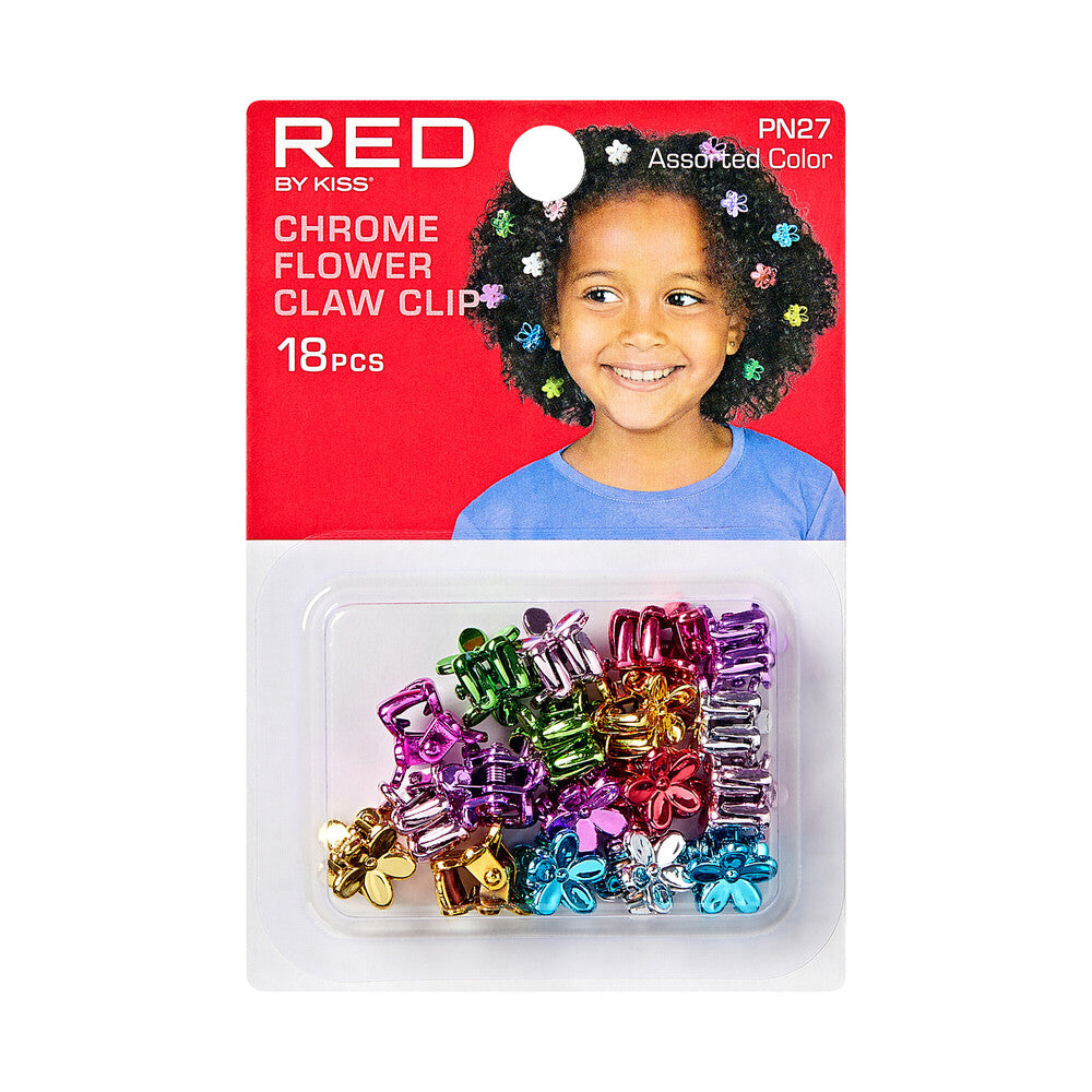 Red Kids Chrome Flower Claw Clip Set 18 PCS PN27