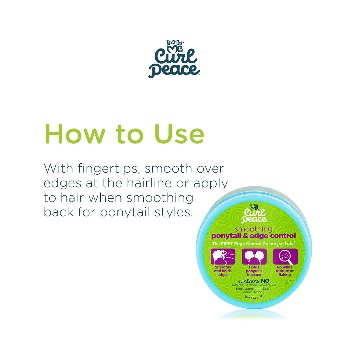 Just For Me Curl Peace Kids Smoothing Ponytail and Edge Control, for Curly, Coily Hair  5.5 oz