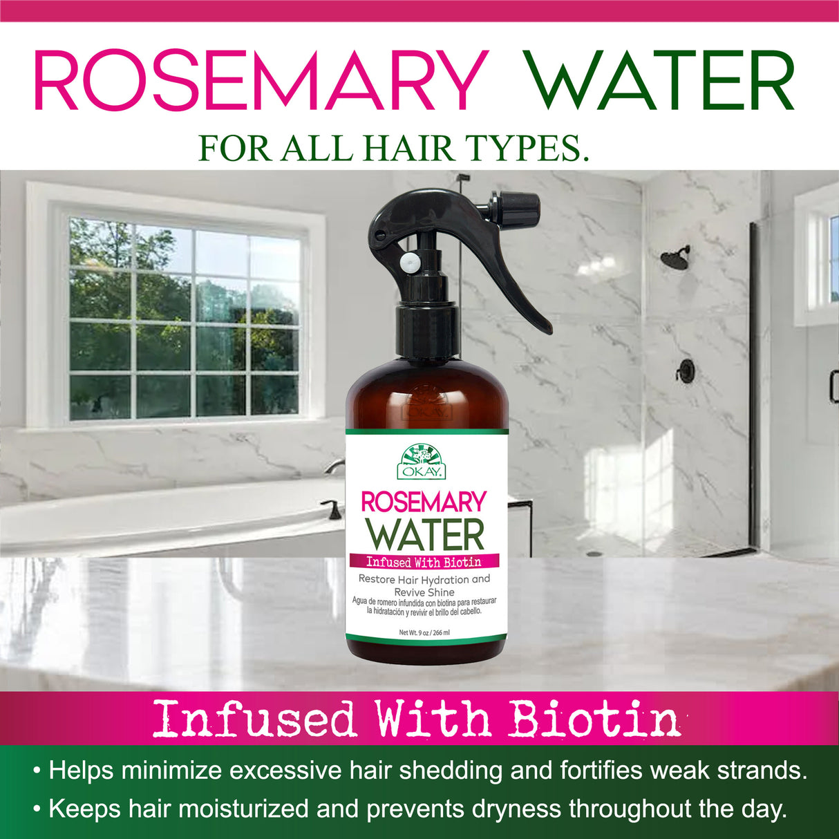 Okay Rosemary Water Biotin 9oz Strengthening & Nourishing Hair Growth